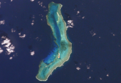 A satellite image of Mellish Reef.